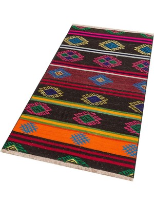 Grand Hedef Halı El Dokuma Çok Renkli Çiçekli Desen Vintage Kilim