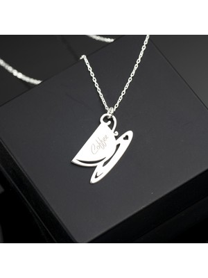 One Silver Gold 925 Ayar Gümüş Kahve Fincanı Isim Kolye Özel Tasarım