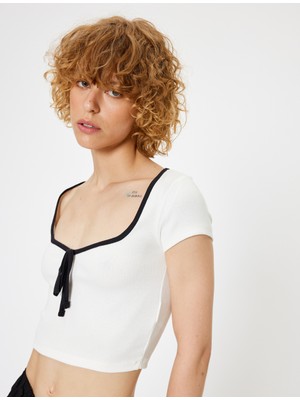 Koton Crop Tişört Bağlama Detaylı Kısa Kollu Slim Fit