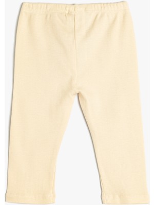 Koton Basic Ribanalı Ekru Tayt Kız Çocuk Beli Lastikli Pamuklu Konforlu Tasarım