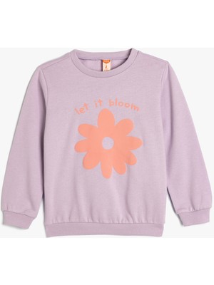 Koton Çiçekli Sweatshirt Uzun Kollu Bisiklet Yaka Pamuklu