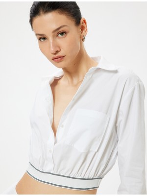 Koton Crop Poplin Gömlek Beli Lastikli Uzun Kollu Cep Detaylı