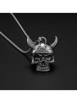 Mingjin Shop2 A10308-ALTIN Vintage Punk Otoriter Viking Savaşçı Kafatası Çan Kolye Kolye Erkekler Için Biker Motosiklet Aksesuarları Hediye (Yurt Dışından)