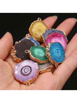 Mingjin Shop2 C Doğal Çiçek Druzy Kolye Düzensiz Altın Kaplama Dilim Akik Druzy Charms Takı Yapımı Için Diy Kolye Küpe Hediyeler (Yurt Dışından)