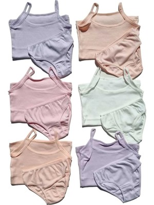 Tezzgelsin Kız Çocuk 6'Lı Premium Fitilli Penye Kumaş Ip Askılı Atlet Külot Takımı