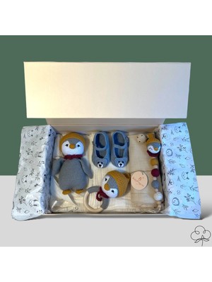 BabyPinguini Bebek Hediye Kutusu / Kişiselleştirilebilir Babyshower Yenidoğan Hediye Seti - Penguin Box 2