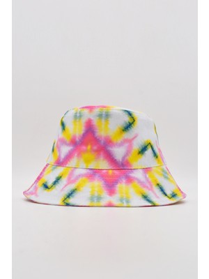 Desenli Kova Balıkçı Şapka Bucket Hat-Beyaz