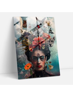 Painted Anarchy Frida Kahlo Style Cam Duvar SanatıDecor - Frida Kahlo Eserleri 30X45 cm