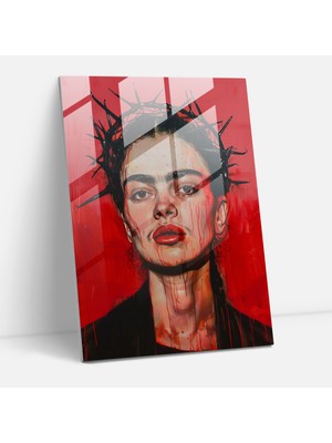 Painted Anarchy Frida Kahlo Style Glass Ev Dekorasyonu - Frida Kahlo Eserleri 30X45 cm