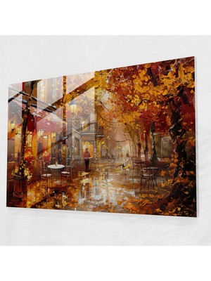 Painted Anarchy Autumn Cafe Glass Print - Leonid Afremov, Wall Decoration, Home Decoration, Glass Art, 45X30