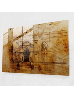 Painted Anarchy Architectural Blueprint Glass Print - Leonardo Da Vinci, Home Decoration, Modern Art, Glass Art, 45 x 30 cm