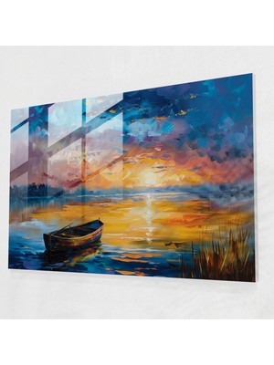 Painted Anarchy Leonid Afremov Glass Wall Art: Tranquil Sunset Lake - Leonid Afremov, Glass Wall Art, Glass Art, Glass Print, 45X30