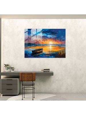 Painted Anarchy Leonid Afremov Glass Wall Art: Tranquil Sunset Lake - Leonid Afremov, Glass Wall Art, Glass Art, Glass Print, 45X30