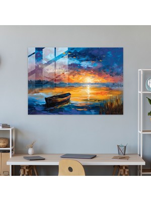 Painted Anarchy Leonid Afremov Glass Wall Art: Tranquil Sunset Lake - Leonid Afremov, Glass Wall Art, Glass Art, Glass Print, 45X30