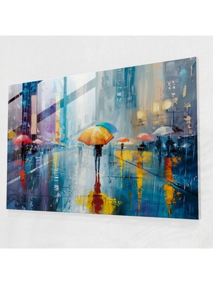 Painted Anarchy Leonid Afremov Glass Art - Rainy City Scene Glass Print - Leonid Afremov, Glass Print, Home Decoration, Leonid Afremov, 90 x 60 cm