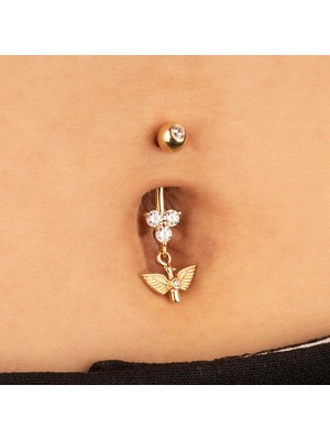 Dianora Piercing 14 Ayar Altın Taşlı Kuş Sallantılı Göbek Piercing