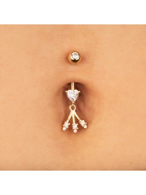 Dianora Piercing 14 Ayar Altın Kalp Taşlı Ok Sallantılı Göbek Piercing