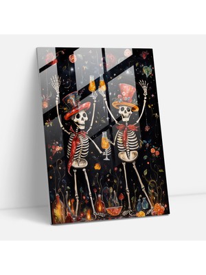 Painted Anarchy Joyful Skeletons Glass Print - Los Muertos, Modern Art, Wall Decoration, Festive Decorations, 30X45