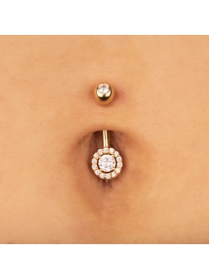 Dianora Piercing 14 Ayar Altın Taşlı Daire Motifli Göbek Piercing