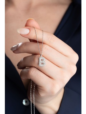 Silvano Jewelry 925 Ayar Gümüş Zirkon Taşlı Balon Harf Kolye