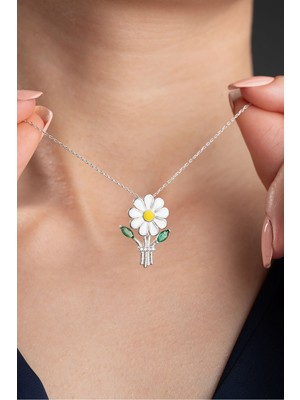 Silvano Jewelry 925 Ayar Gümüş Mineli Dönen Papatya Kolye
