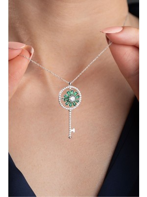 Silvano Jewelry 925 Ayar Gümüş Zirkon Taşlı Anahtar Kolye