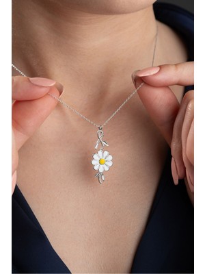 Silvano Jewelry 925 Ayar Gümüş Mineli Dönen Papatya Kolye