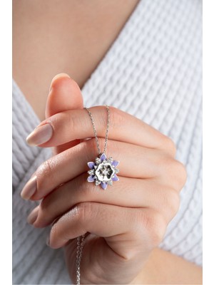 Silvano Jewelry 925 Ayar Gümüş Mor Mineli Lotus Çiçeği Kolye