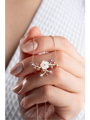 Silvano Jewelry 925 Ayar Gümüş Sedefli Çiçek Kolye