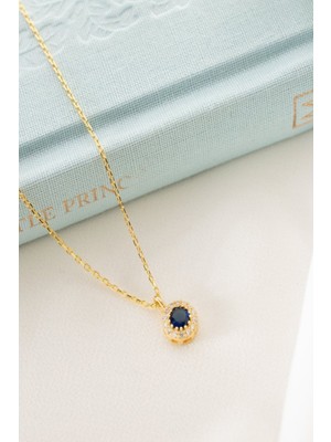 Silvano Jewelry 925 Ayar Gümüş Eylül Ayı Doğum Taşı ( Sapphire ) Kolye