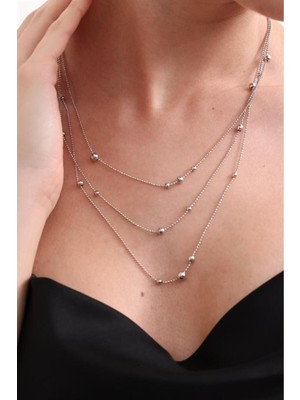 Silvano Jewelry 925 Ayar 3 Sıra Dorika Toplu Gümüş Kolye