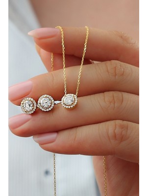 Silvano Jewelry 925 Ayar Gümüş Pırlanta Model Kolye Küpe Seti