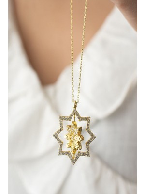 Silvano Jewelry 925 Ayar Gümüş Çift Taraflı Lotus Çiçeği Dönence Kolye