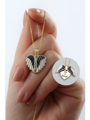 Silvano Jewelry 925 Ayar Gümüş Mineli Mavi Kanatlı Kolye