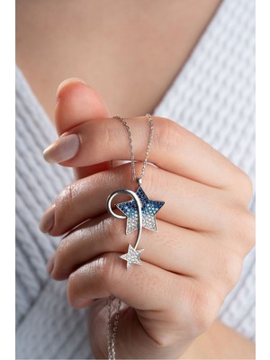 Silvano Jewelry 925 Ayar Gümüş Mavi Taşlı Kuyruklu Yıldız Kolye