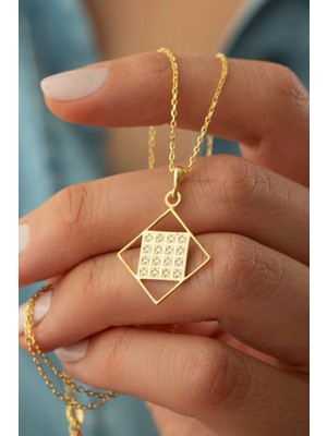 Silvano Jewelry 925 Ayar Gümüş Kare Taşlı Kolye