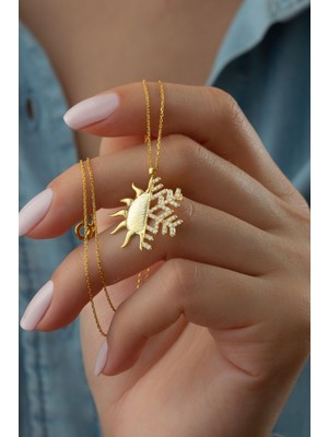 Silvano Jewelry 925 Ayar Gümüş Gold Güneşli Kartanesi Kolye