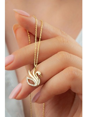 Silvano Jewelry 925 Ayar Gümüş Gold Kuğu Kolye