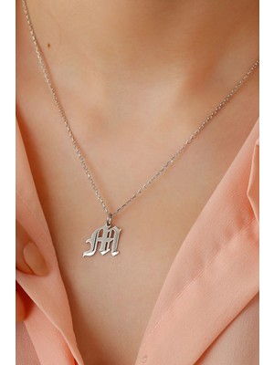 Silvano Jewelry 925 Ayar Gümüş Kişiye Özel Eski Ingiliz Harfli Kolye