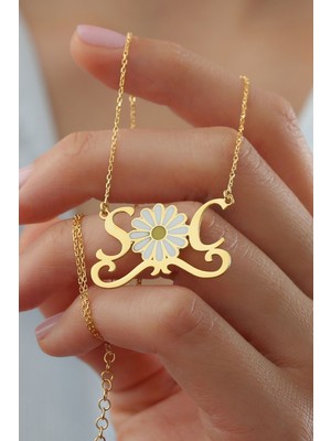 Silvano Jewelry 925 Ayar Gümüş Kişiye Özel Harfli Papatya Kolye