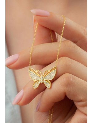 Silvano Jewelry 925 Ayar Gümüş Gold Kelebek Kolye