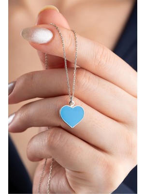 Silvano Jewelry 925 Ayar Gümüş Mavi Kalp Kolye