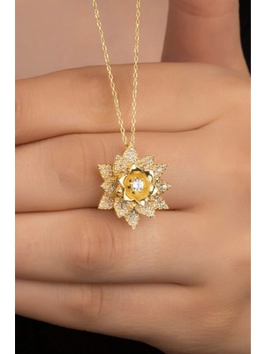 Silvano Jewelry 925 Ayar Gümüş Gold Lotus Çiçeği Kolye