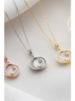 Silvano Jewelry 925 Ayar Gümüş Ay Yıldız Kolye