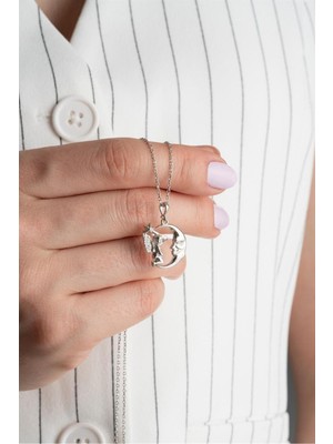 Silvano Jewelry 925 Ayar Perili Hilal Gümüş Kolye