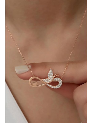 Silvano Jewelry Kadın 925 Ayar Gümüş Sonsuzluklu Kelebek Kolye