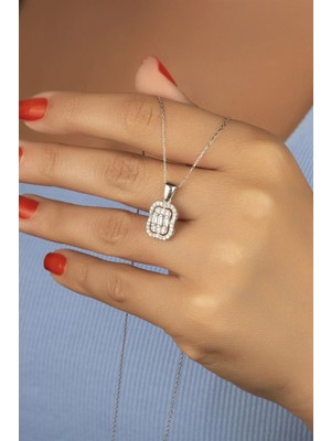 Silvano Jewelry 925 Ayar Gümüş Baget Taşlı Kolye