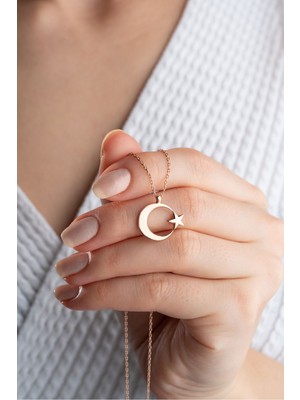 Silvano Jewelry 925 Ayar Gümüş Rose Ayyıldız Kolye