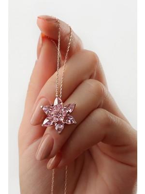 Silvano Jewelry 925 Ayar Gümüş Toz Pembe Renkli Lotus Kolye