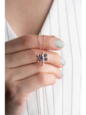 Silvano Jewelry 925 Ayar Gümüş Mavi Yusufçuk Kolye